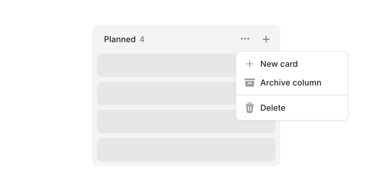 Kanban column header with heading, count, and action buttons