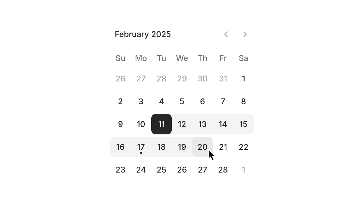 A calendar component on the page