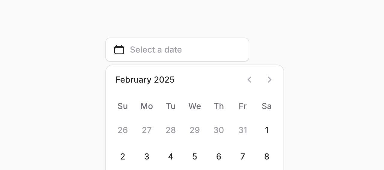 A date picker dropdown