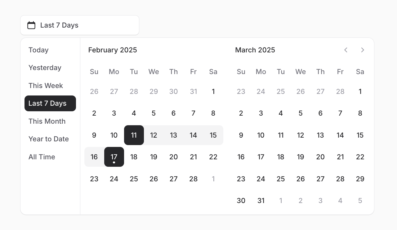 A date range picker