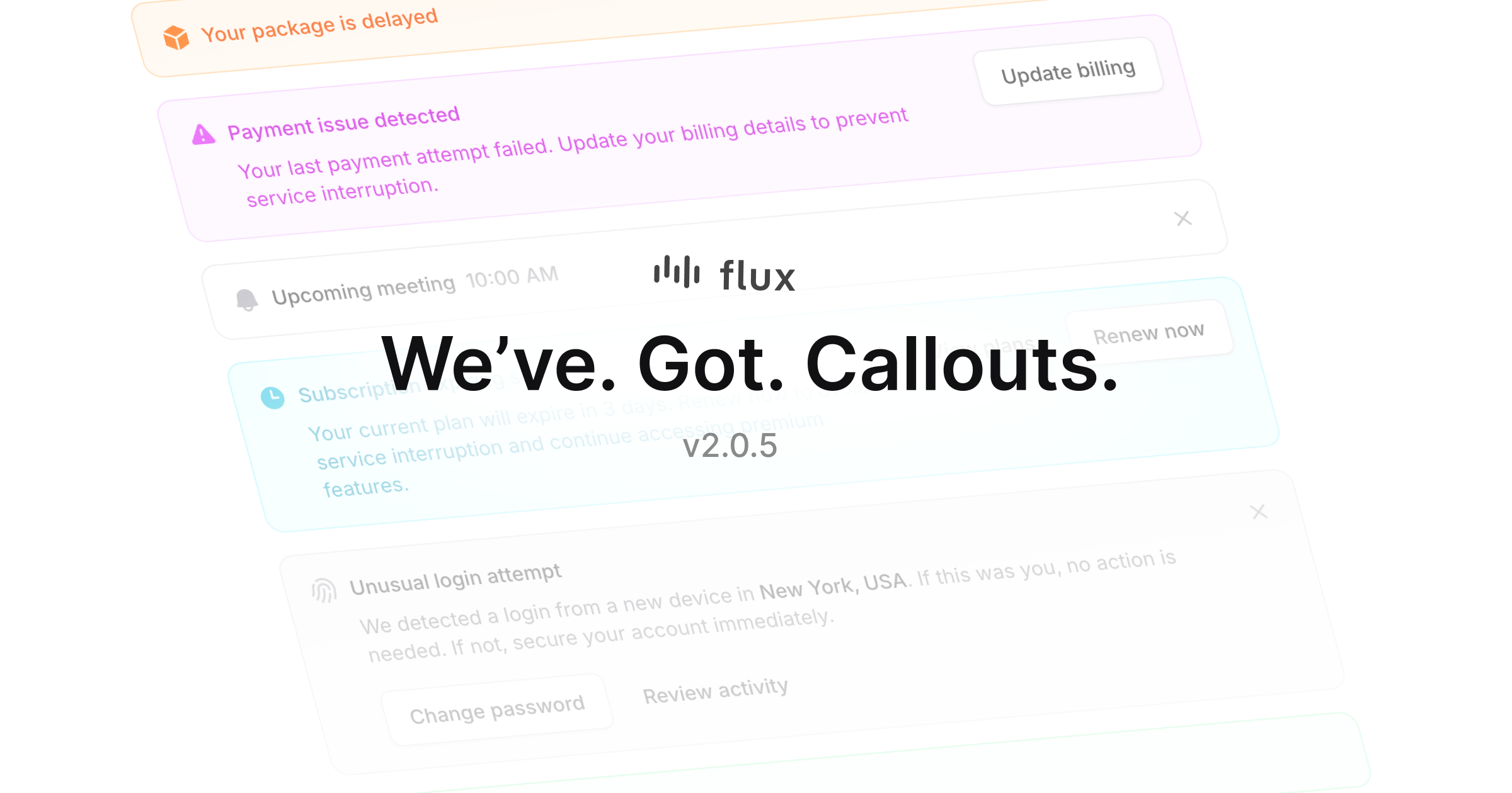 A bunch of callouts behind the flux logo