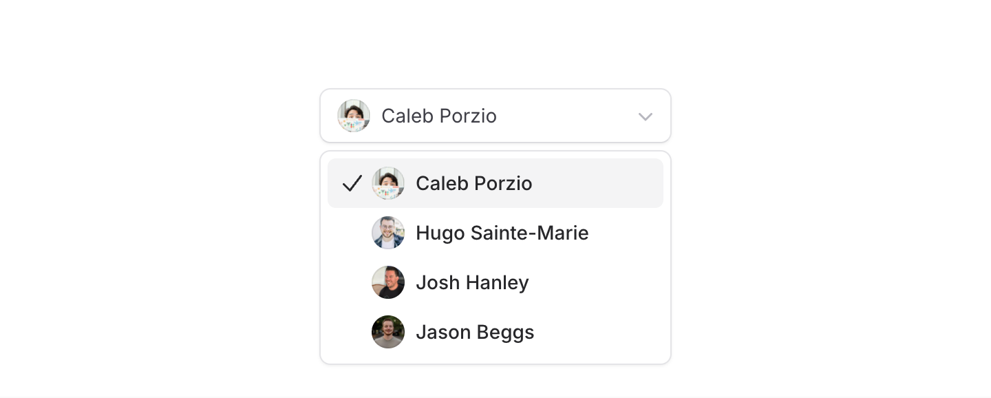 An open user select showing four options with circular avatars