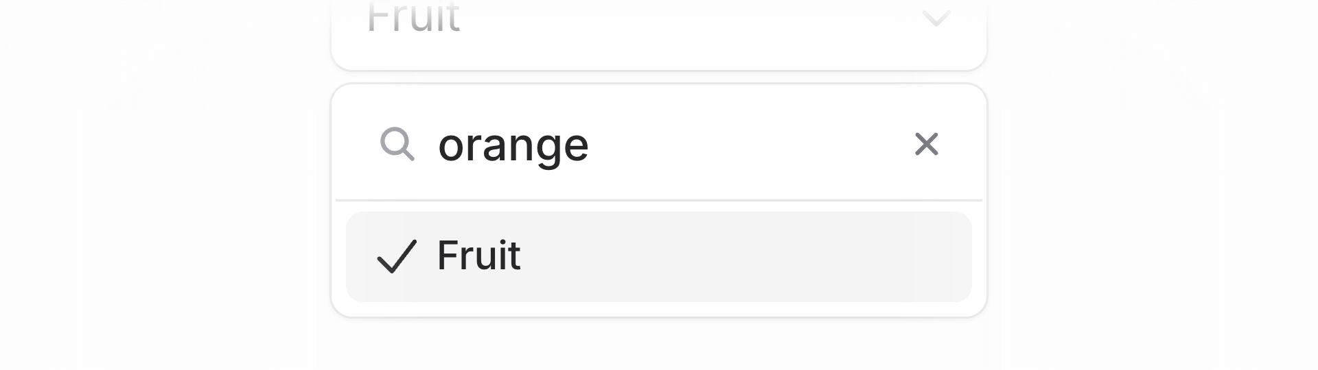 A close crop of a Flux select with Fruit selected for the keyword orange, fading softly along the top and sides